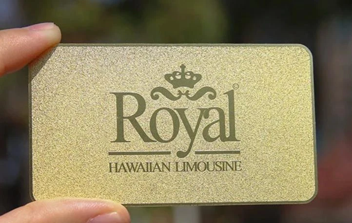 Bright-gold metal Royal Hawaiian Limousine business card