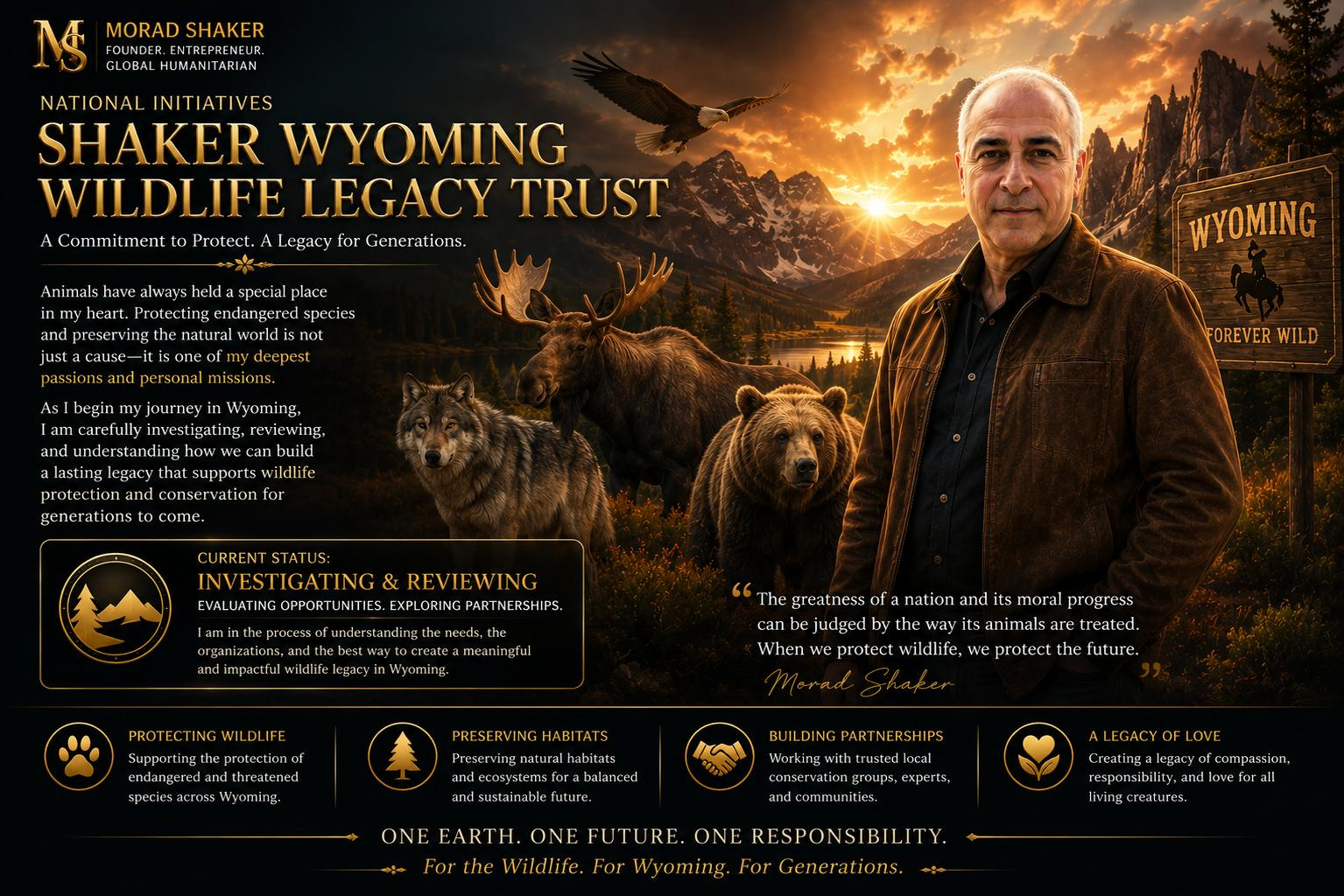 Shaker Wyoming Wildlife Legacy Trust by Morad Shaker, a Wyoming wildlife conservation initiative currently under review.